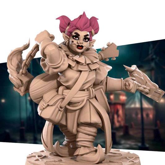 a statue of a demon with pink hair