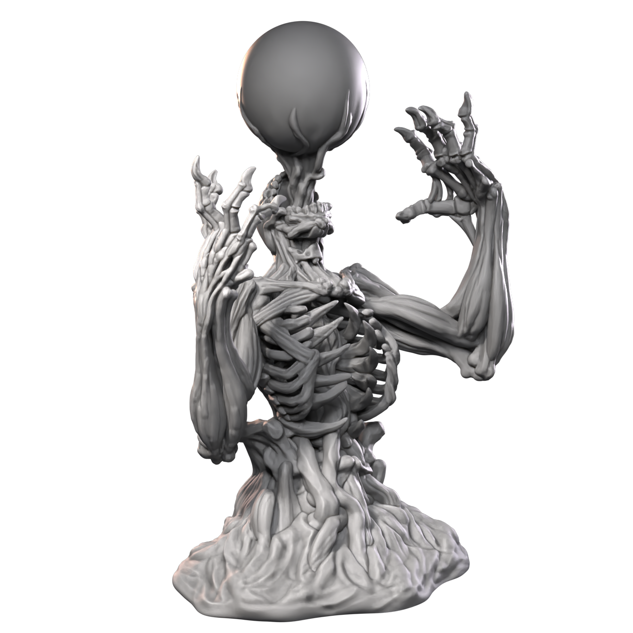 a statue of a skeleton holding a ball