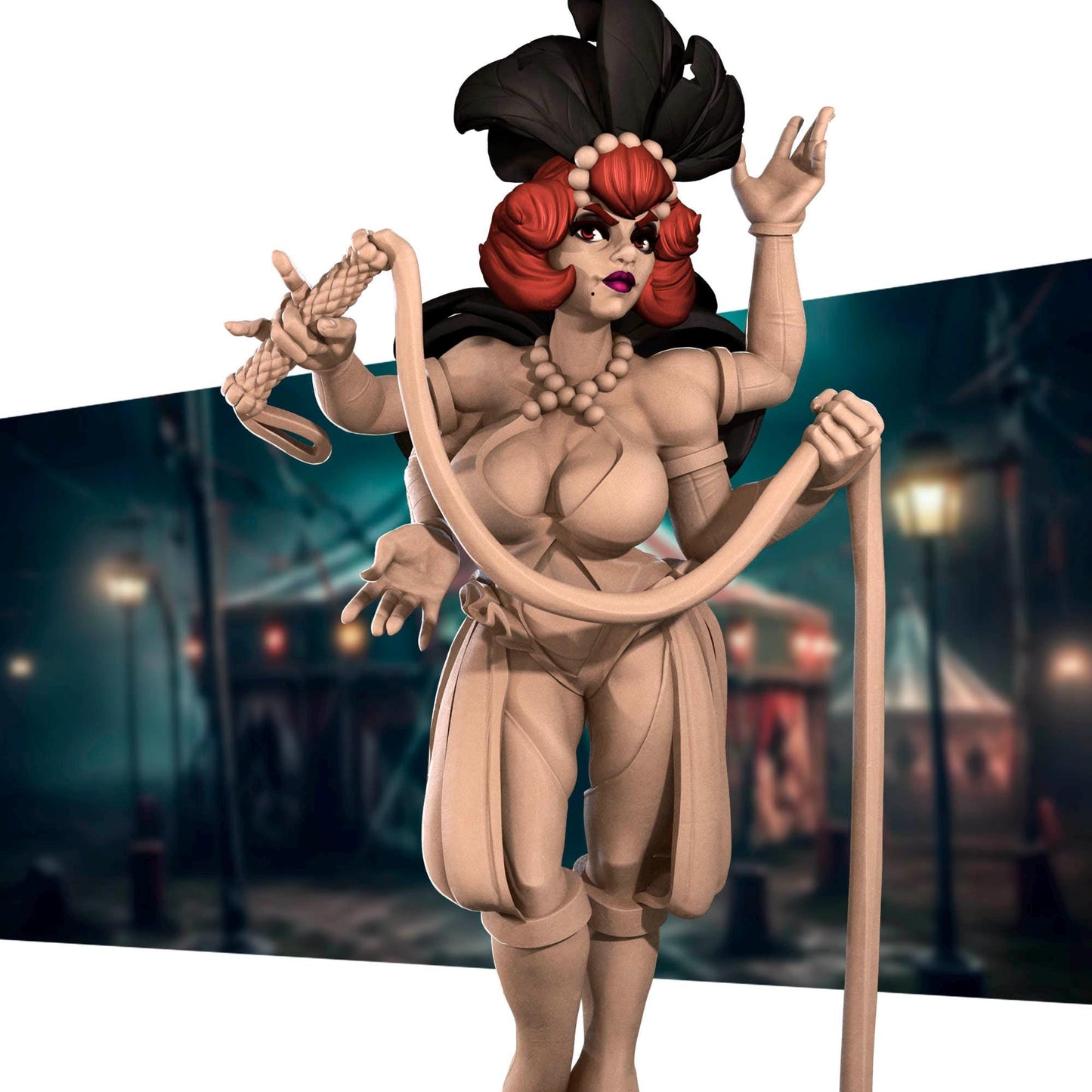 a woman in a costume holding a pole