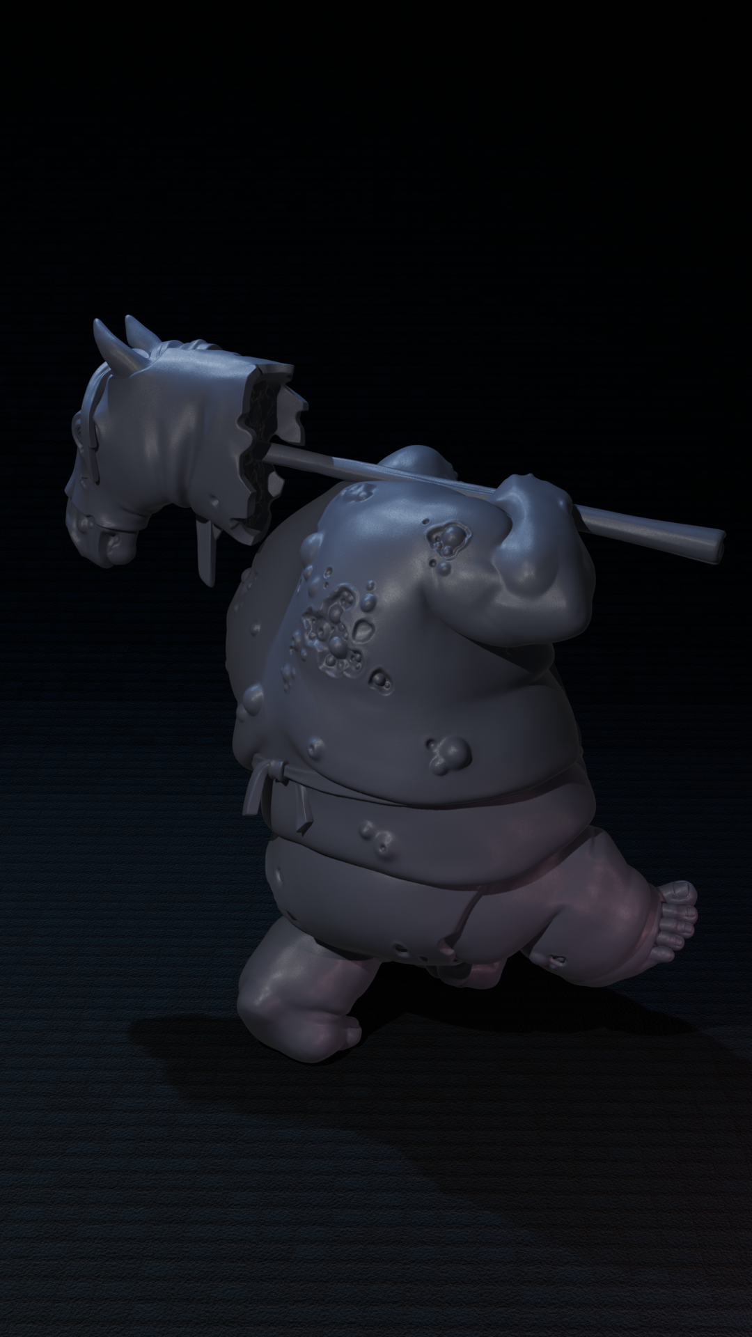 a 3d model of a rhinoceros carrying a stick