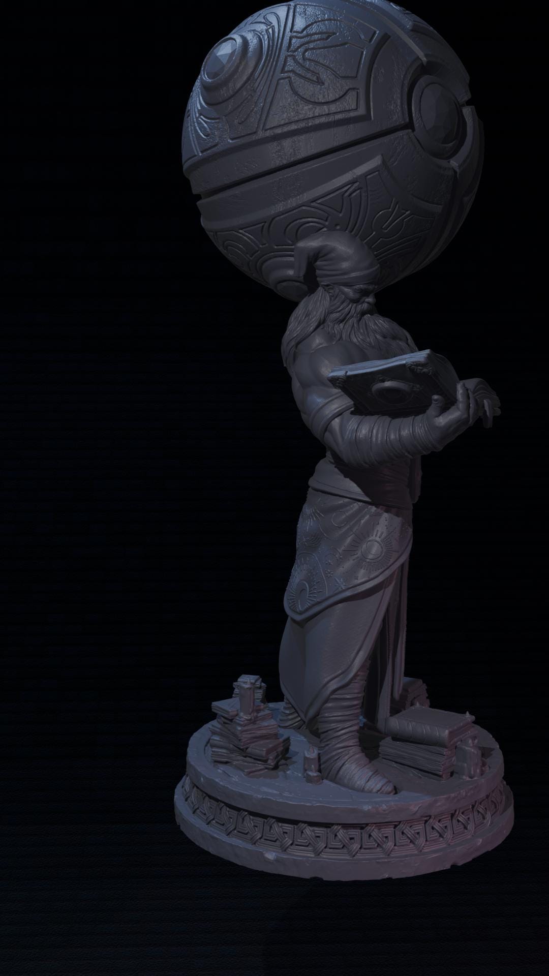 a statue of a woman holding a large object