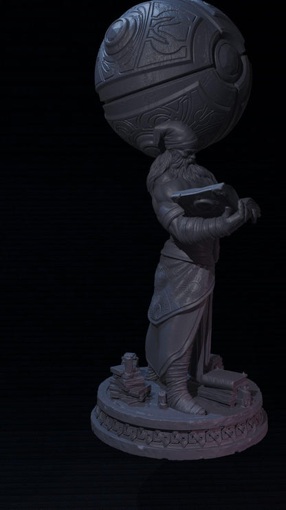 a statue of a woman holding a large object