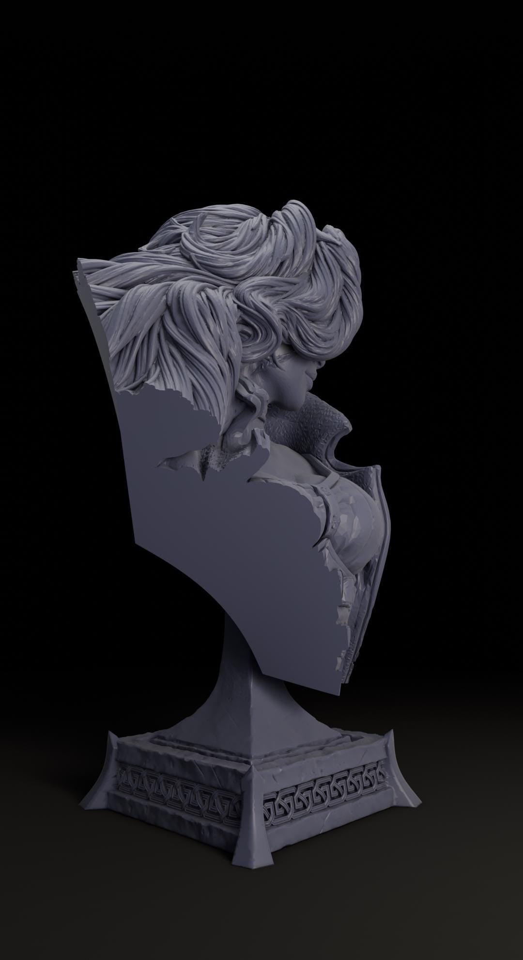 a bust of a woman with a black background