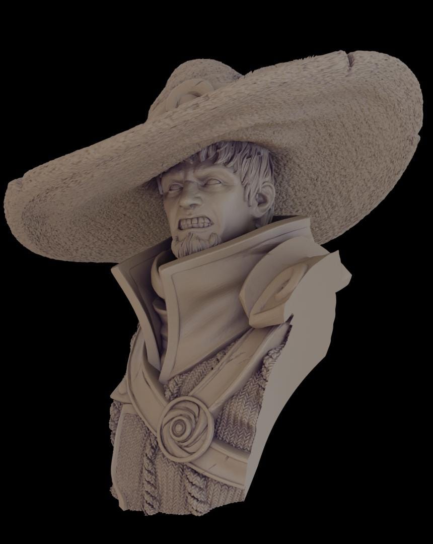 a statue of a man wearing a large hat