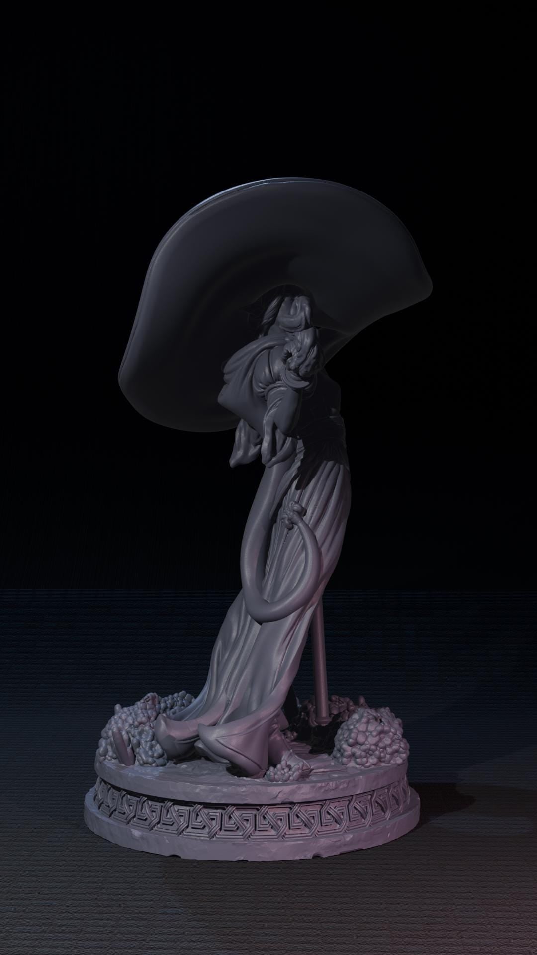 a statue of a woman holding a parasol