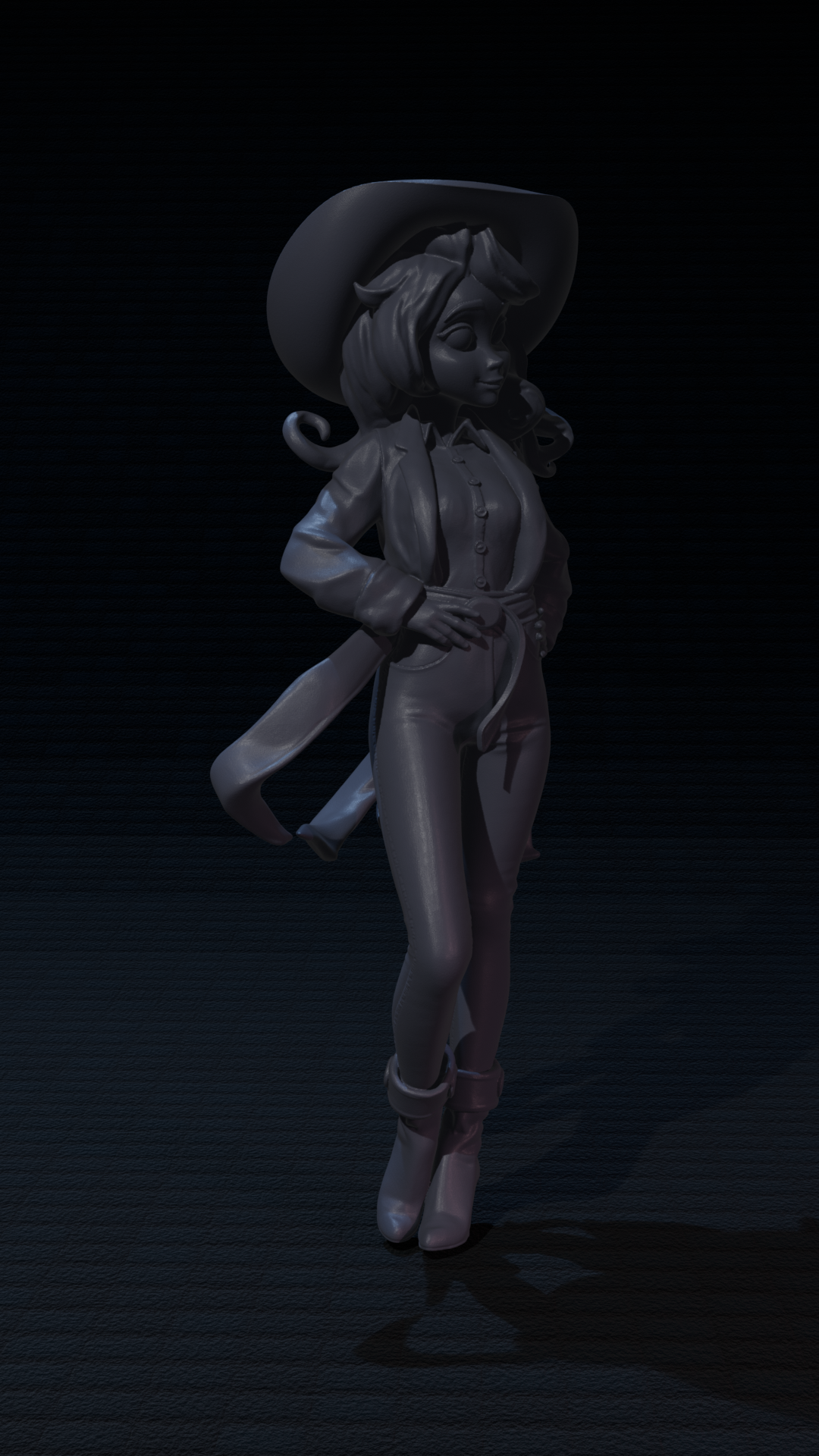 a 3d rendering of a woman in a cowboy hat