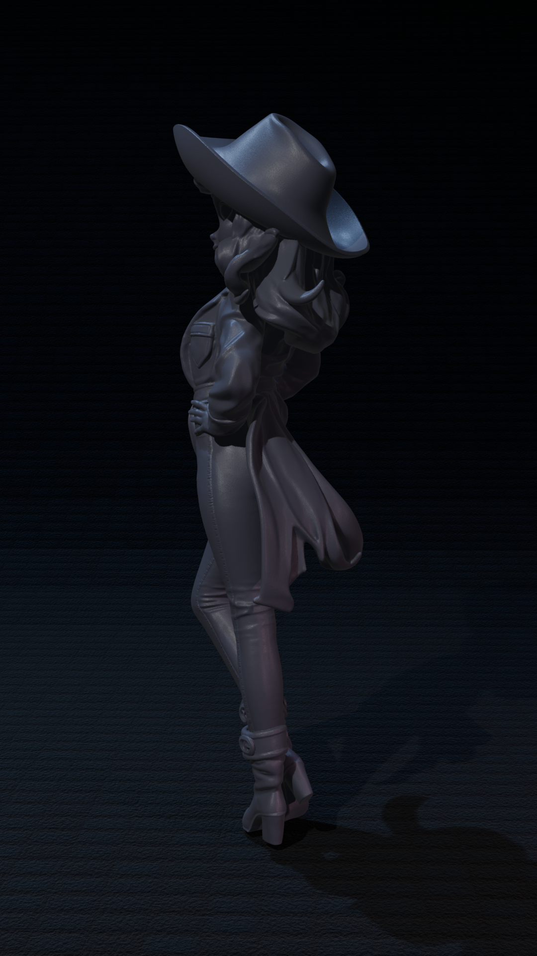 a statue of a woman wearing a hat and boots