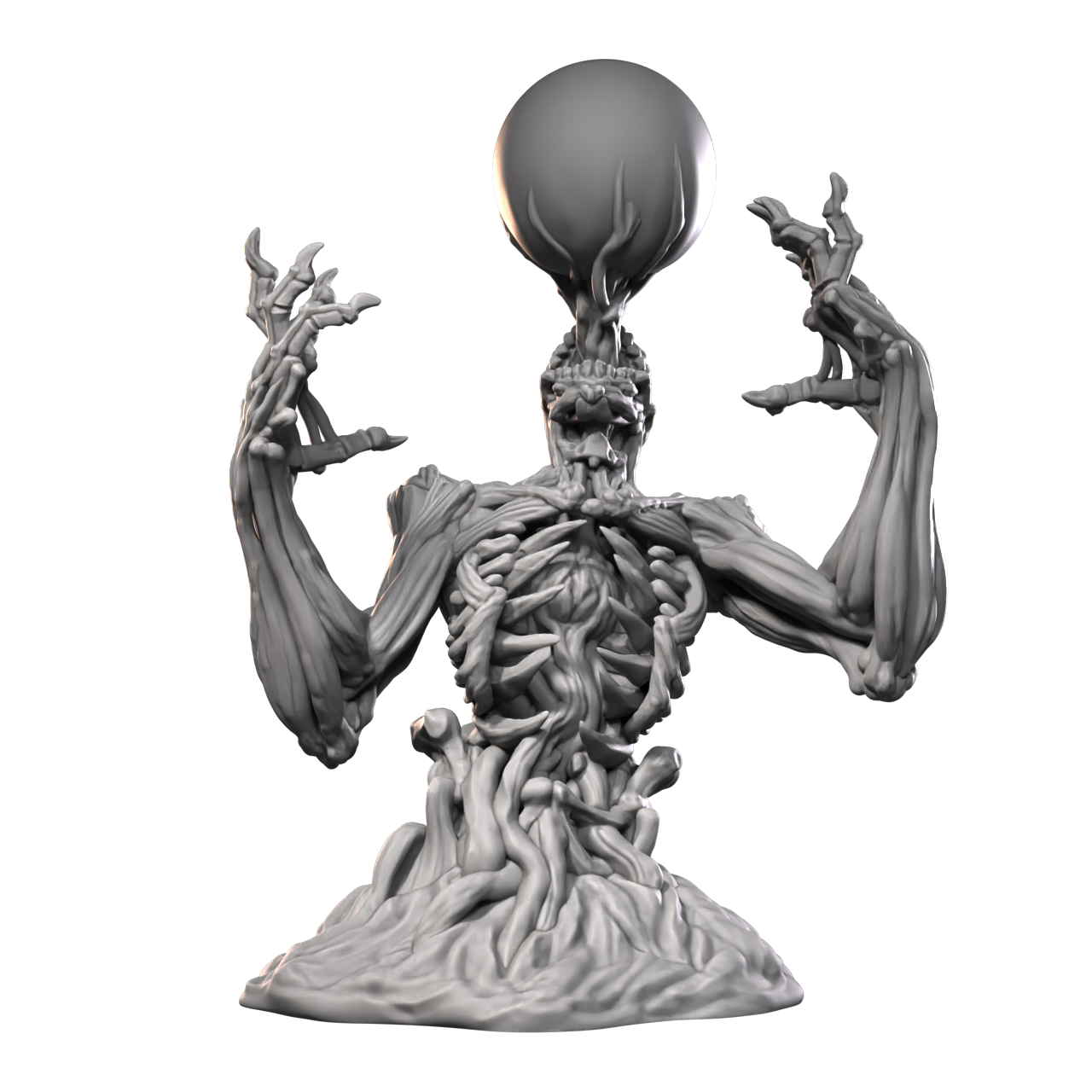 a statue of a skeleton holding a balloon