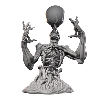 a statue of a skeleton holding a balloon