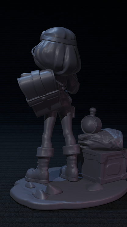 a small statue of a person with a box