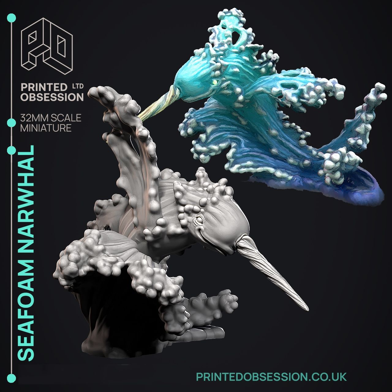 Seafoam Narwhal - Elemental Creatures by Printed Obsession