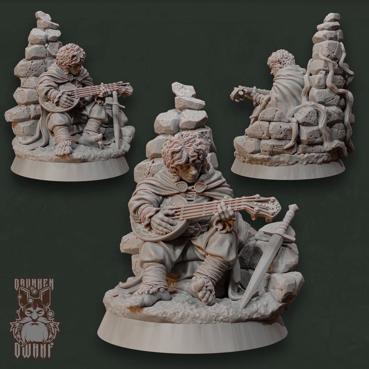 Halfling Bard 3D printed miniature for tabletop RPGs