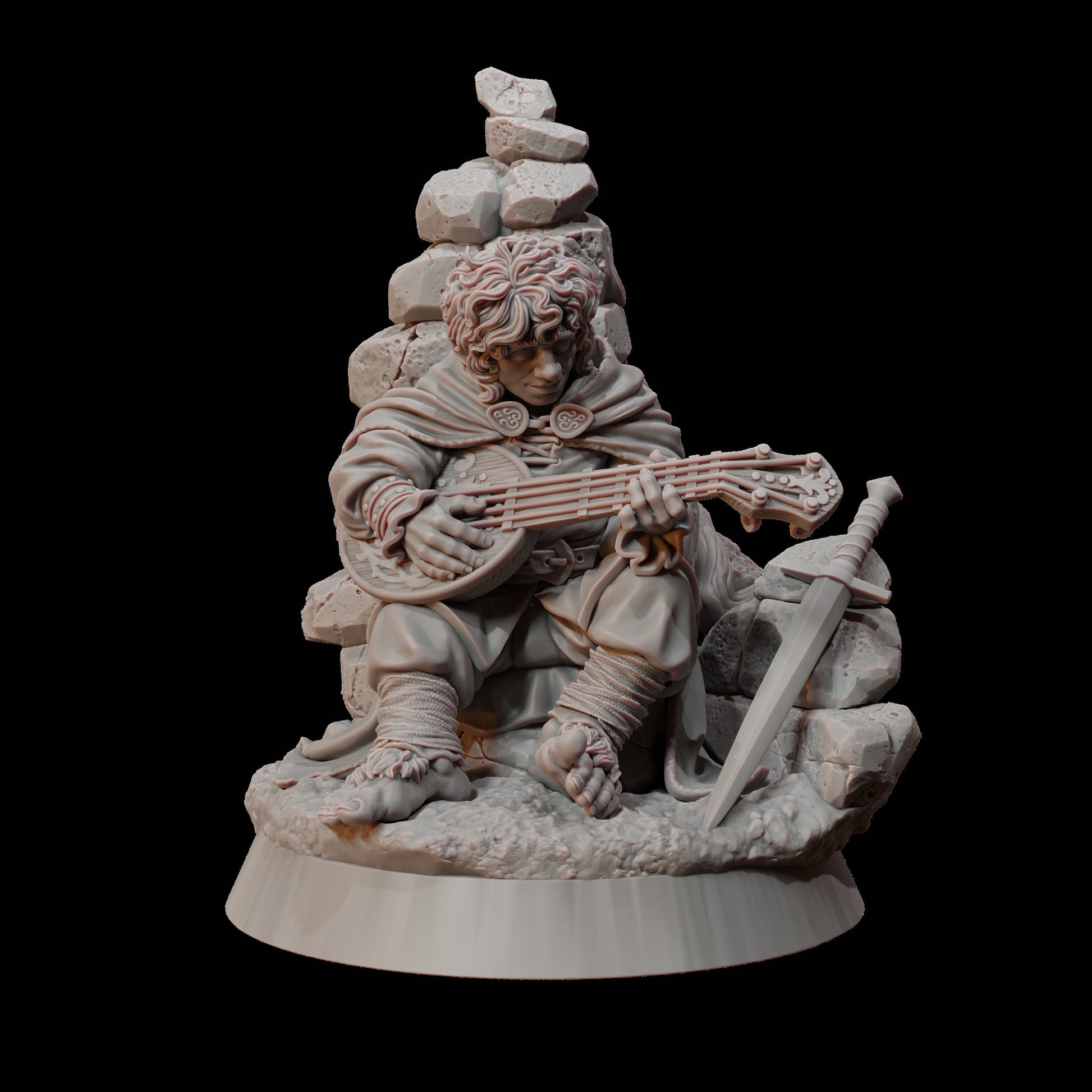 Halfling Bard 3D printed miniature for tabletop RPGs