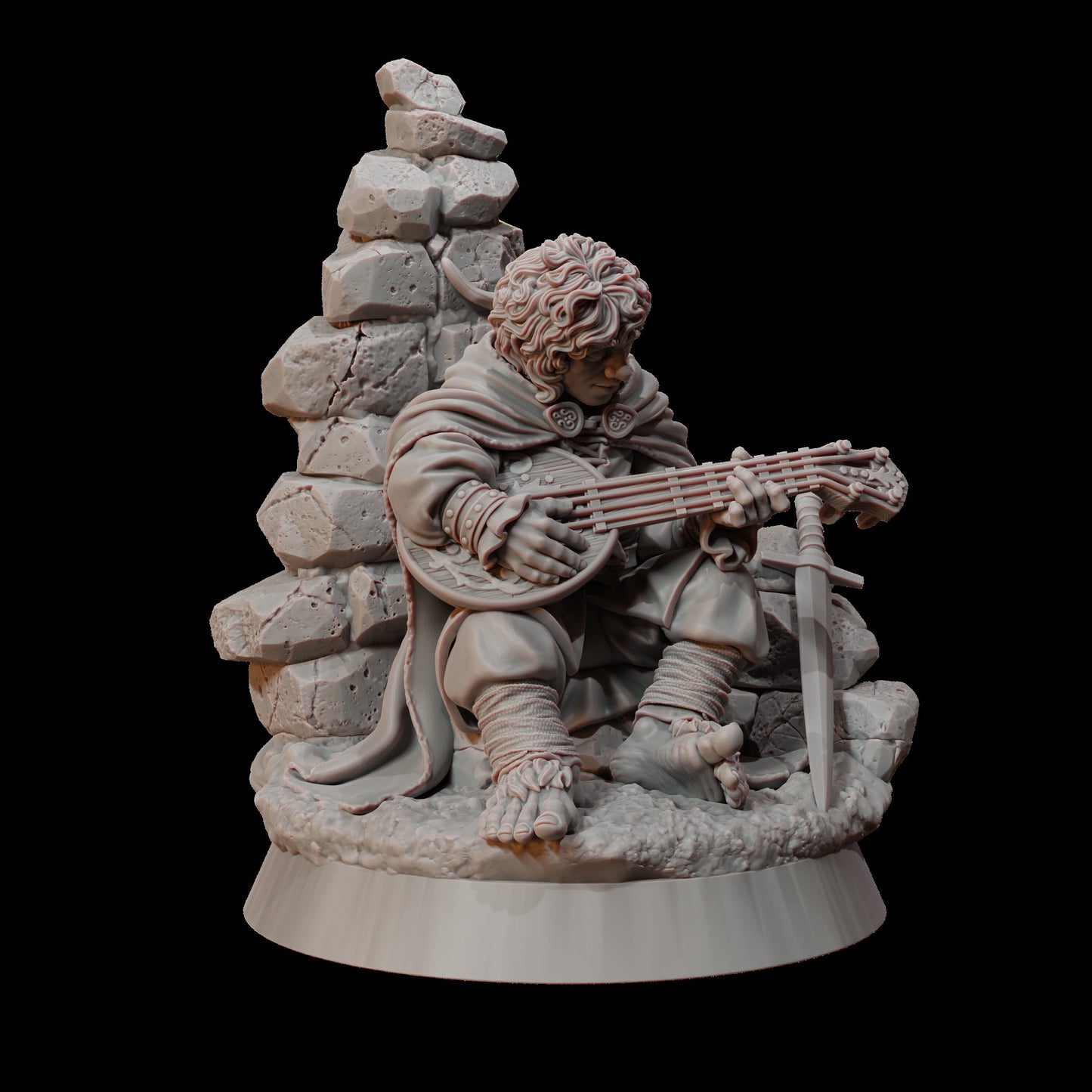 Halfling Bard 3D printed miniature for tabletop RPGs